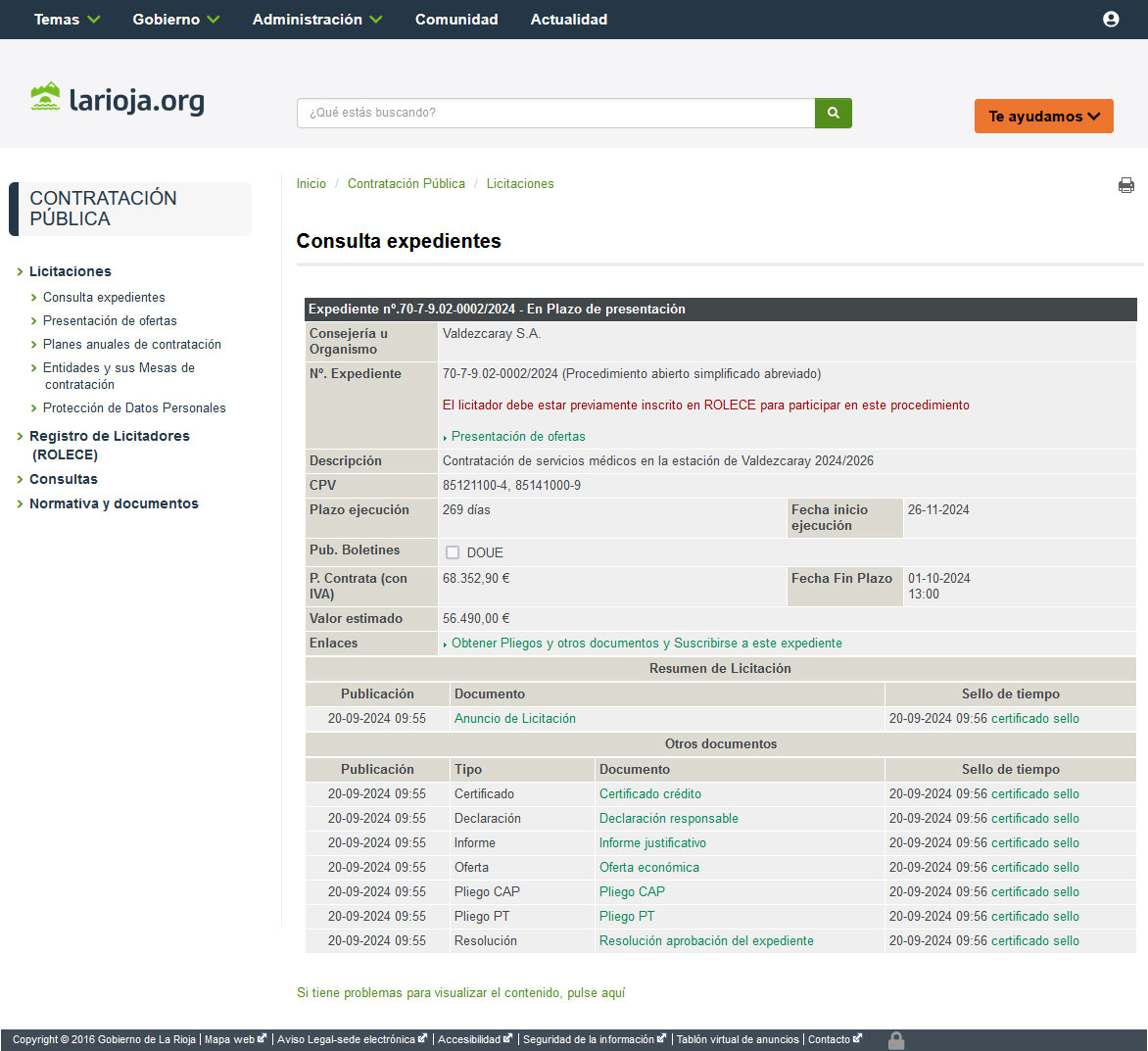 Contratación de servicios médicos en la estación de Valdezcaray 2024/2026